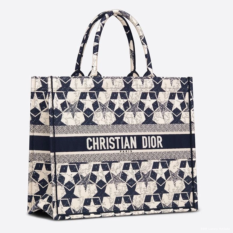 Cheap Etoile Motif Tote Canvas Blue White Book Dior 0725 Luxury